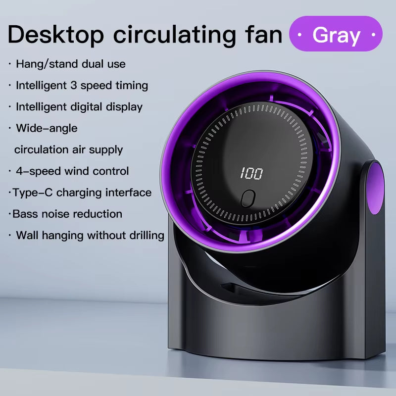 Xiaomi  100 Level Bladeless Fan Portable Small Usb Charge Silent Desktop Digital Display High-Speed Circulating Cooling Fan